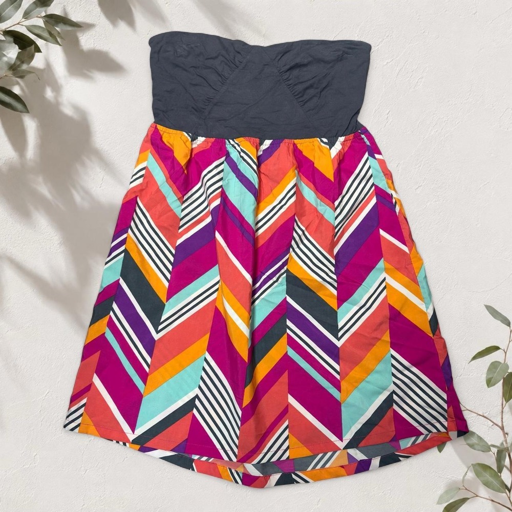 Roxy Y2K Strapless Tube Mini Dress Geometric Chevron Multicolor Size L